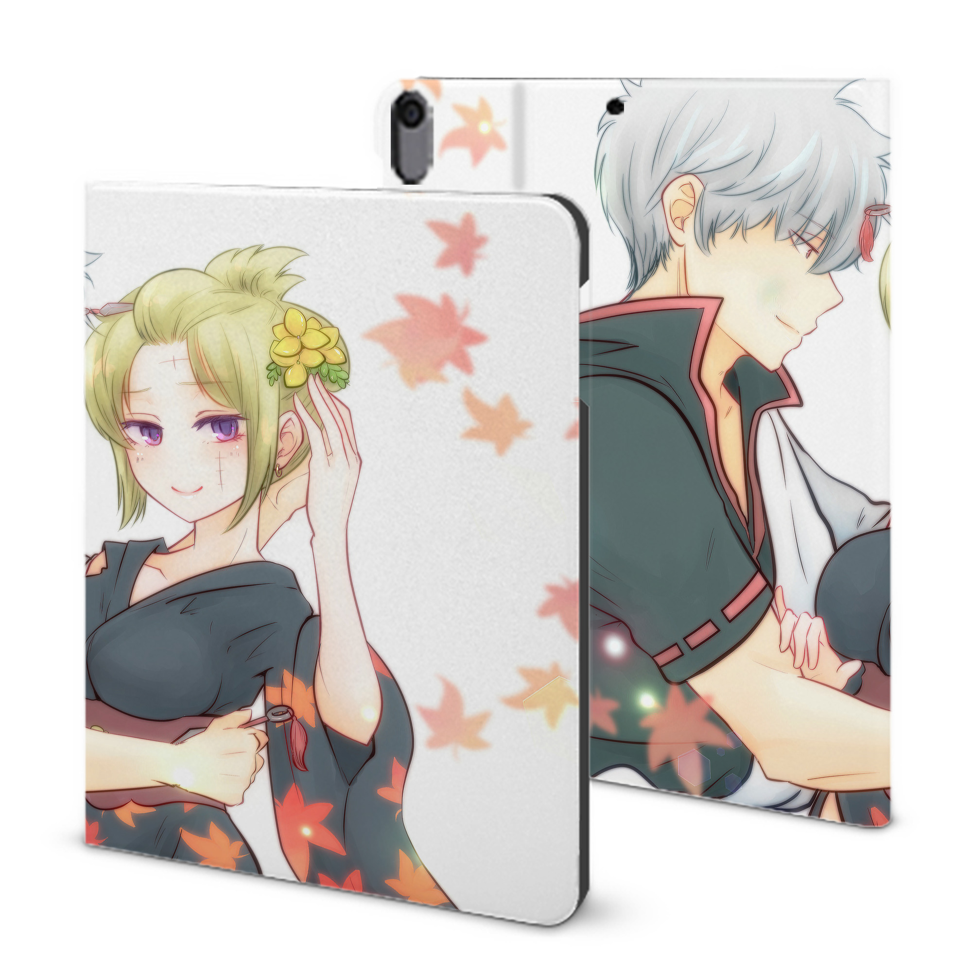 ぎんたま 坂田銀時（さかたぎんとき） 神楽 志村新八（しむら しんぱち） GINTAMA Sakata Gintoki Kagura Shimura Shinpachi IPad ケース ブック型 PUレザー TPU 耐衝撃 軽量 薄型 ペン収納なし 全面保護 IPad 各モデル対応
